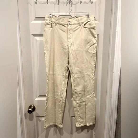 Lands’ End‎ Khaki Tan Beige High Rise Straight Leg Jeans size 12 - Picture 1 of 6